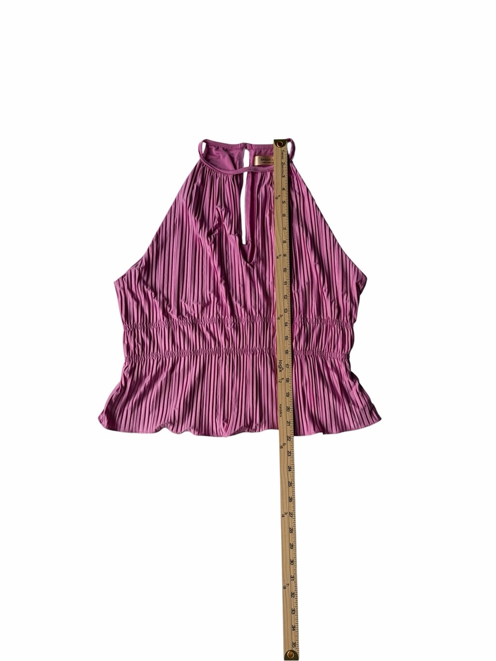 Bailey 44 Isla Mauve Pink Plisse Halter Keyhole Peplum Top XL NWT - Picture 6 of 10